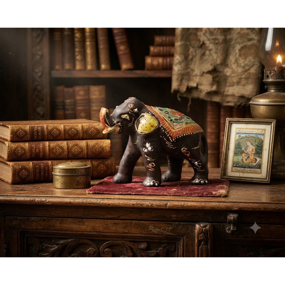 Vintage Moriage Ceramic Elephant Figurine Hand Painted Japan Brown 3 Inch